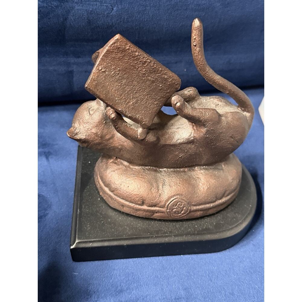 Vintage SPI Solid Brass CURIOUS CATS on Cushion Reading Books Bookends Set‎ - Picture 3 of 7